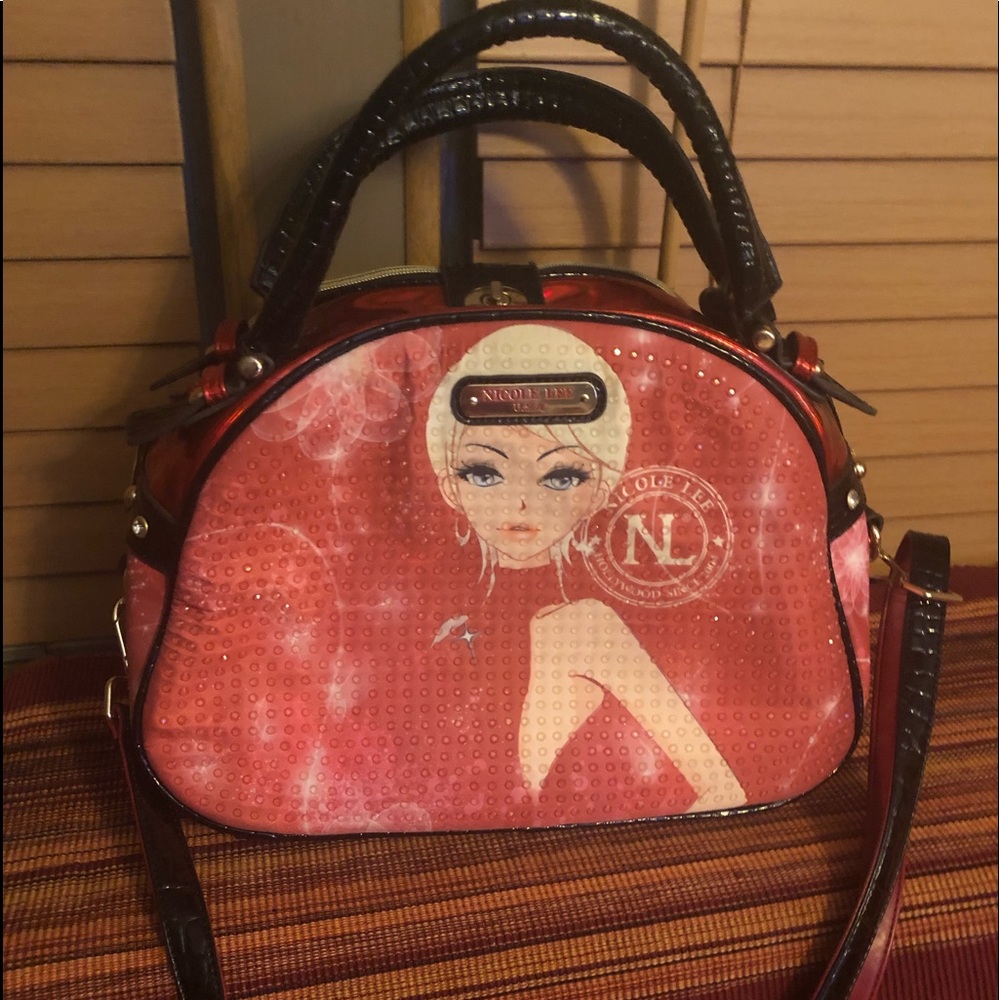 Nicole Lee Bowling Ball Handbag pink and red